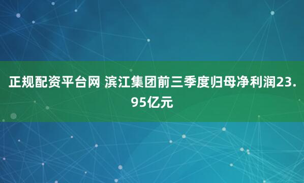 正规配资平台网 滨江集团前三季度归母净利润23.95亿元